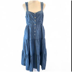 Madewell linen Button Front Midi Dress Tiered Sleeveless Size 6 Coastal